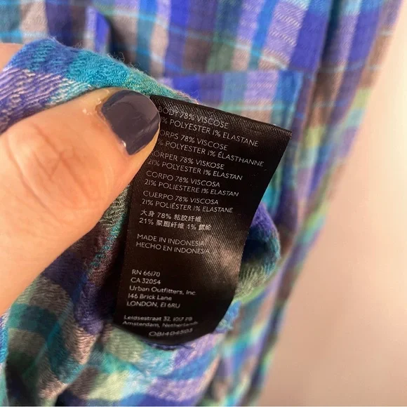 Pilcro | Anthropologie Hadley Relaxed Button Down Shirt Blue Green Size XL - Picture 9 of 13